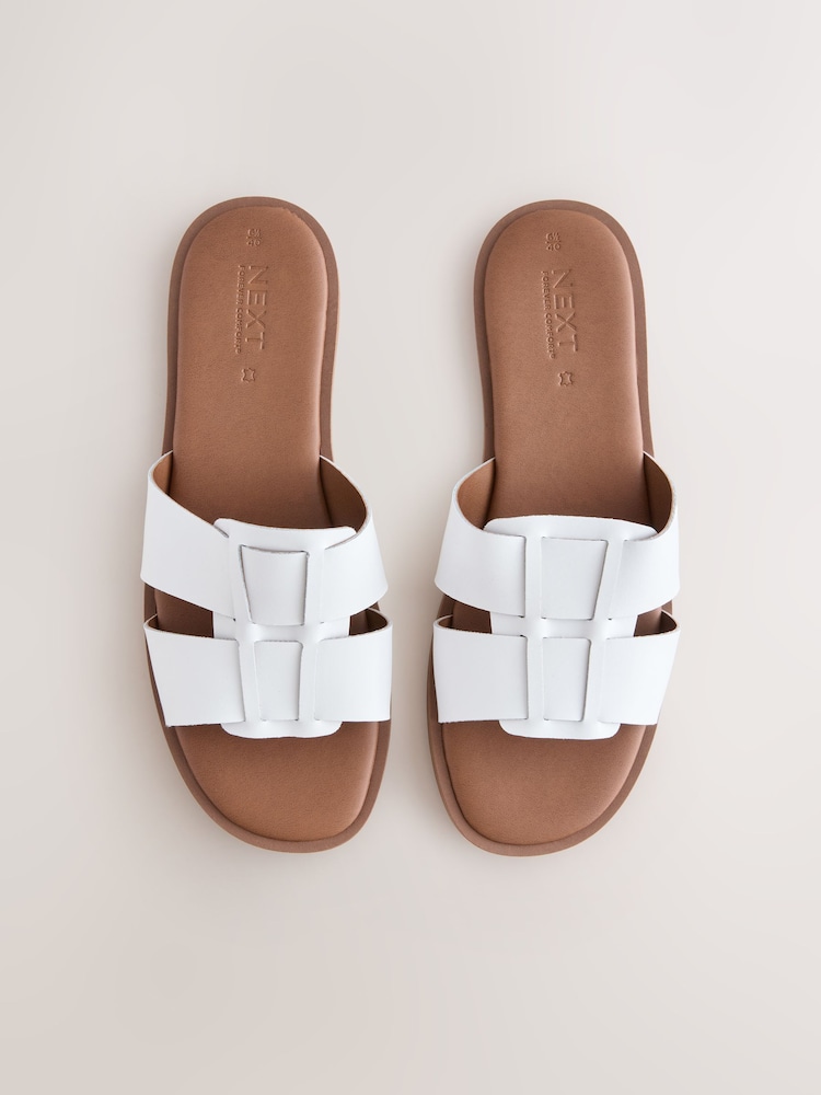 White Leather Standard/Wide Fit Forever Comfort® Slot Mule Sandals - Image 1 of 6