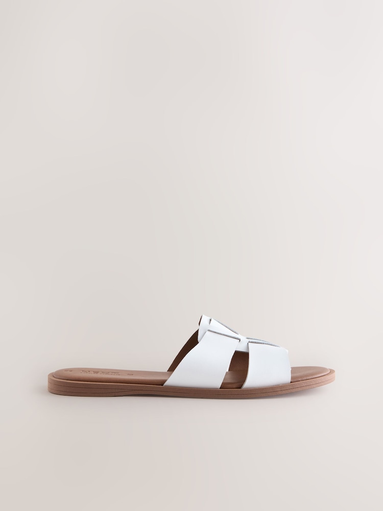 White Leather Standard/Wide Fit Forever Comfort® Slot Mule Sandals - Image 2 of 6