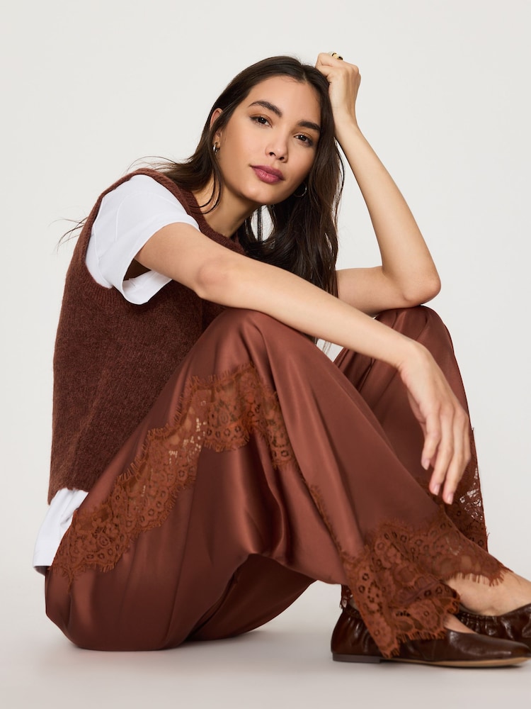 Anthropologie Satin Lace Wide-Leg Trousers - 6의 이미지 2