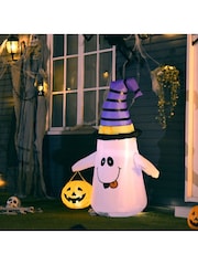 Homcom White 1.2m Halloween Inflatable Witch Ghost Decoration Pumpkin - Image 1 of 6