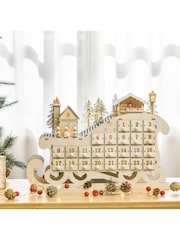 Homcom Brown Sleigh Advent Calendar Light Up Christmas Decoration - Image 1 of 6