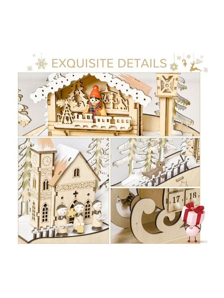 Homcom Brown Sleigh Advent Calendar Light Up Christmas Decoration - Image 2 of 6 Homcom Brown Sleigh Advent Calendar Light Up Christmas Decoration - Image 2 of 6