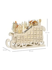 Homcom Brown Sleigh Advent Calendar Light Up Christmas Decoration - Image 3 of 6