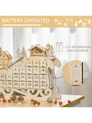 Homcom Brown Sleigh Advent Calendar Light Up Christmas Decoration - Image 4 of 6