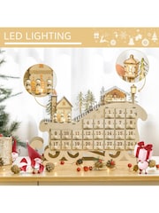 Homcom Brown Sleigh Advent Calendar Light Up Christmas Decoration - Image 5 of 6