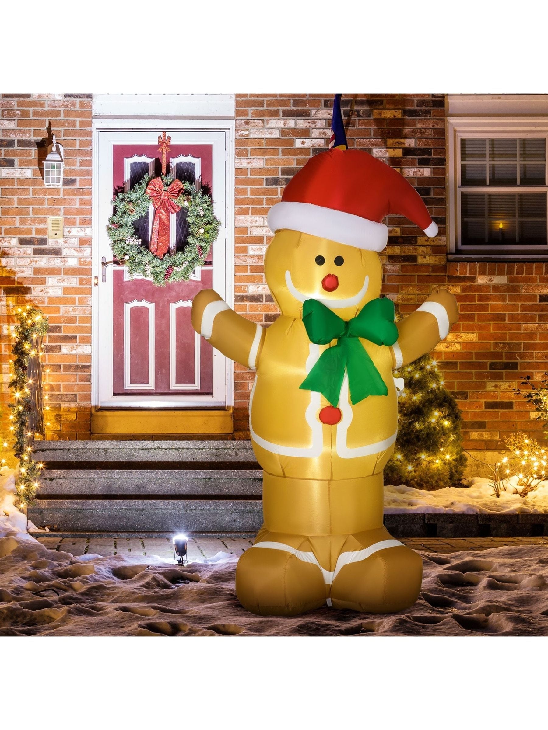 Homcom Unisex Orange Christmas Inflatable Gingerbread Man Santa Hat Led Lights Outdoor In 6Ft - Image 5