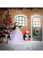 Homcom White 5ft Christmas Inflatable Penguins Ice House - Image 1 of 6