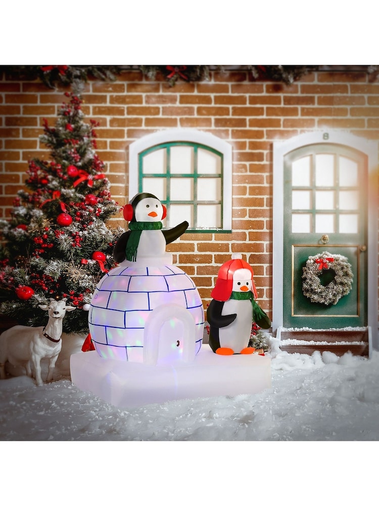 Homcom White 5ft Christmas Inflatable Penguins Ice House - Image 1 of 6