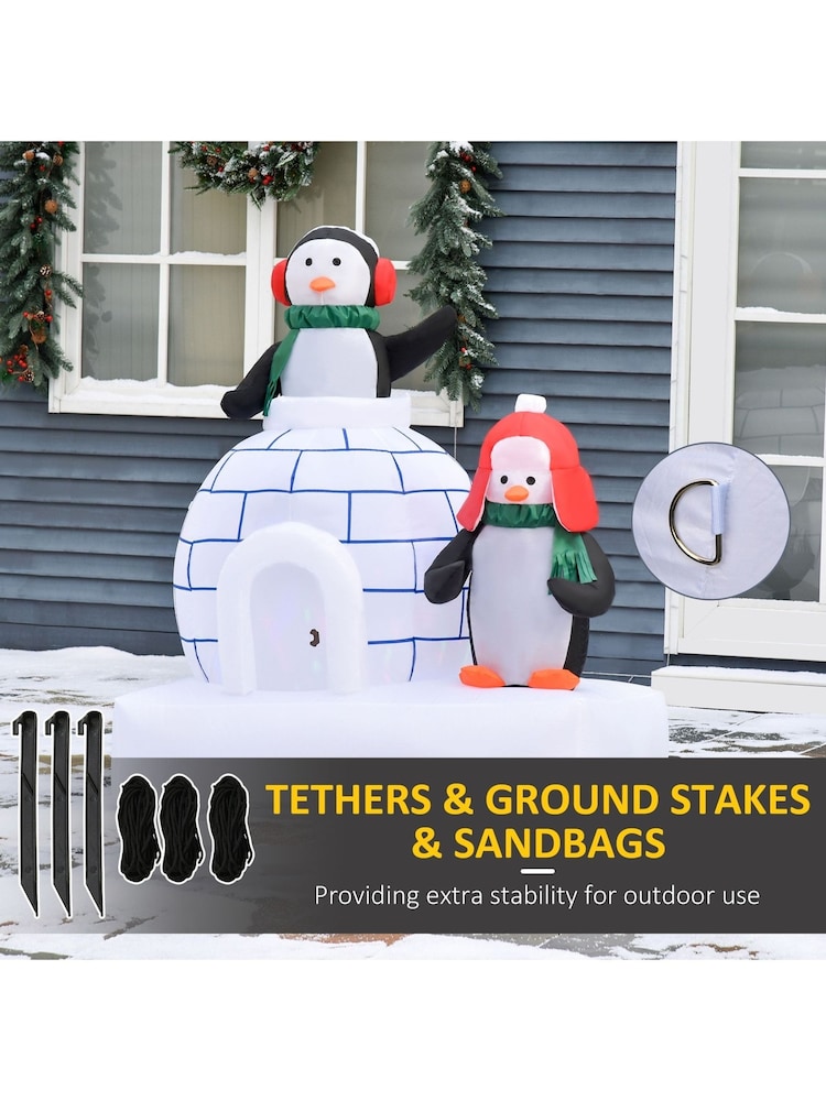Homcom White 5ft Christmas Inflatable Penguins Ice House - Image 6 of 6