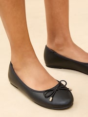 Lipsy Black Wide Fit Flat Slip On Bow Ballerinas - Image 2 of 5