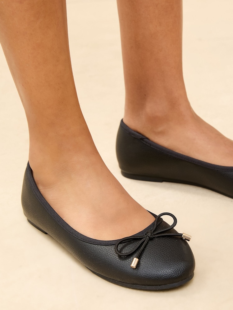 Lipsy Black Wide Fit Flat Slip On Bow Ballerinas - Image 2 of 5