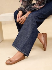 Lipsy Brown Wide Fit Flat Slip On Bow Ballerinas - Image 1 of 4