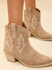 Lipsy Neutral Standard fit Pull-On Boho Ankle Pointed Western Heel Suedette Boots - Image 2 of 5
