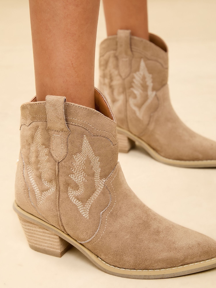 Lipsy Neutral Standard fit Pull-On Boho Ankle Pointed Western Heel Suedette Boots - Image 2 of 5