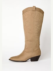 Lipsy Neutral Flat Knee High Long Western Cowboy Boots - Image 5 of 5
