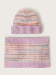 Monsoon Pink Space Dye Winter Knit Beanie and Snood Set - Image 1 of 3