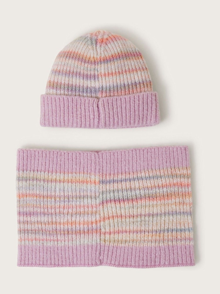Monsoon Pink Space Dye Winter Knit Beanie and Snood Set - Image 2 of 3