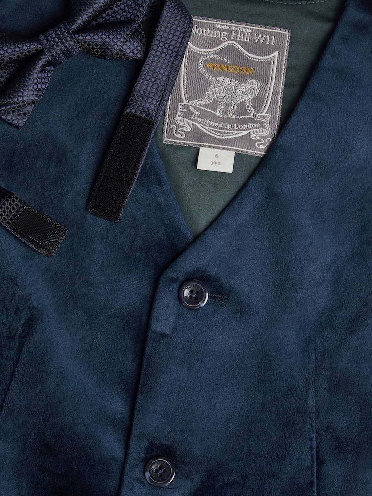 Monsoon Blue Velvet Waistcoat and Bow Tie Set - Image 3 of 3