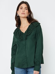 Another Sunday Green Broderie Collar Button Through 100% Cotton Blouse - Image 1 of 1