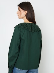 Another Sunday Green Broderie Collar Button Through 100% Cotton Blouse - Image 1 of 4
