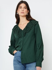 Another Sunday Green Broderie Collar Button Through 100% Cotton Blouse - Image 2 of 4