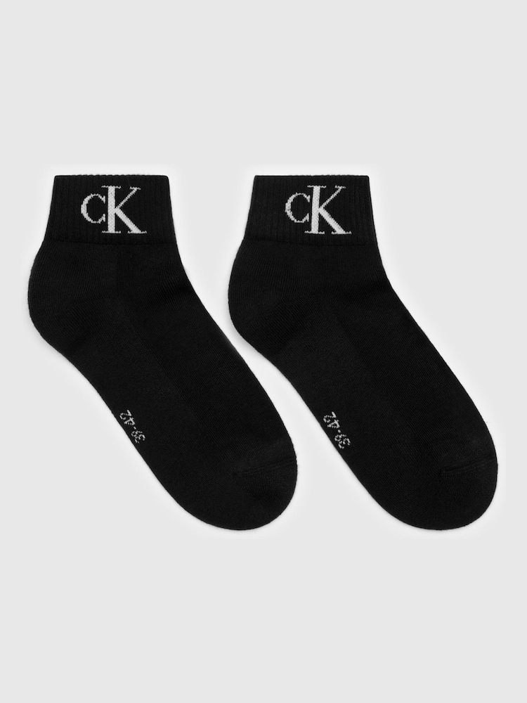 Calvin Klein Black Mens Monogram Quarter Socks 2 Pack - Image 1 of 5
