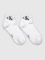 Calvin Klein White Mens Monogram Quarter Socks 2 Pack - Image 1 of 5
