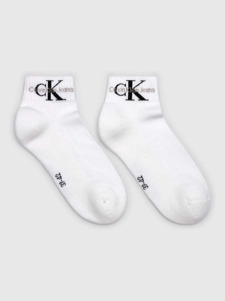 Calvin Klein White Mens Monogram Quarter Socks 2 Pack - Image 1 of 5