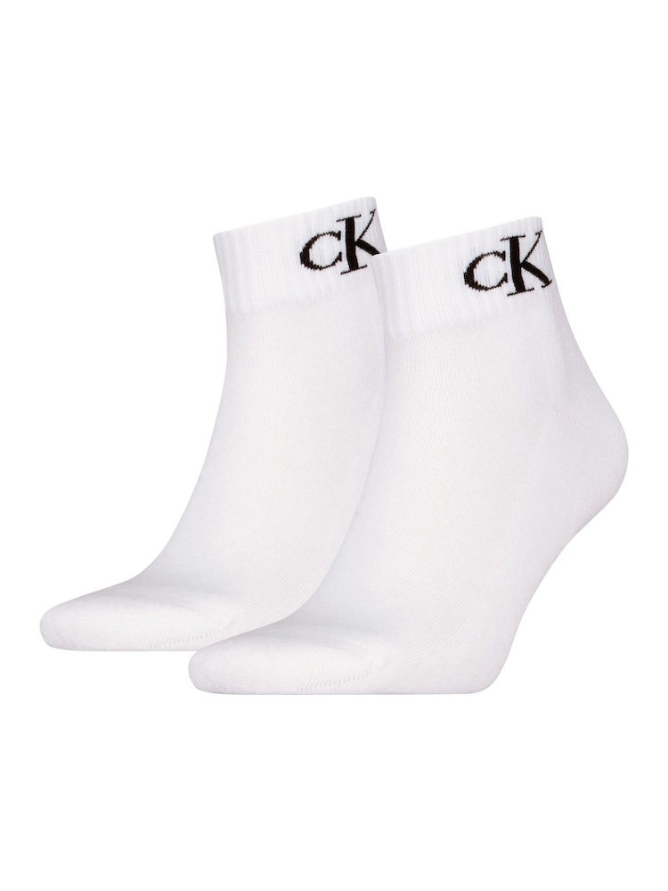 Calvin Klein White Mens Monogram Quarter Socks 2 Pack - Image 2 of 5
