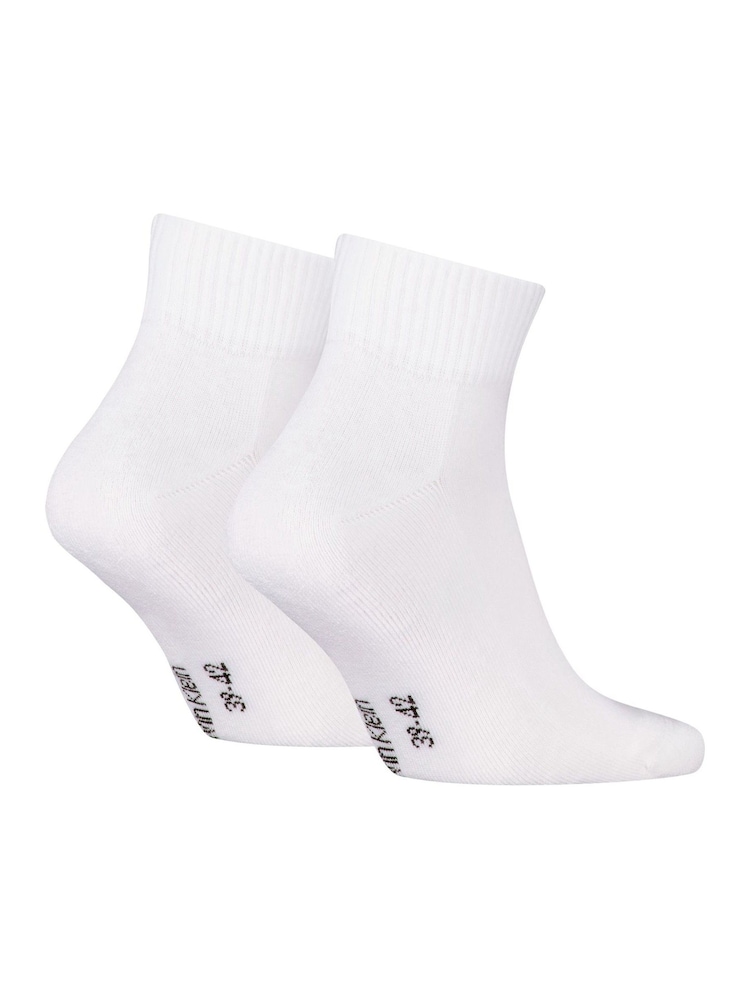 Calvin Klein White Mens Monogram Quarter Socks 2 Pack - Image 2 of 4 Calvin Klein White Mens Monogram Quarter Socks 2 Pack - Image 2 of 4