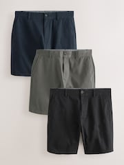 Black/Navy/Charcoal Straight Fit Stretch Chinos Shorts 3 Pack - Image 1 of 14