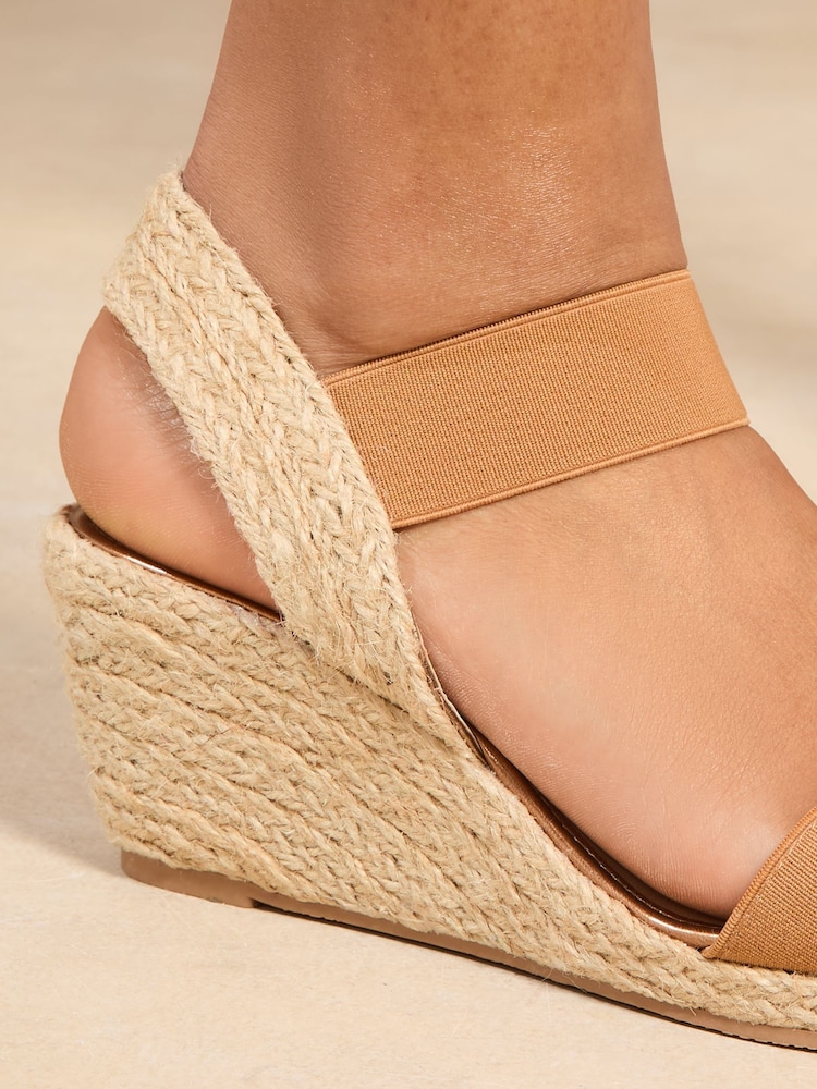 Lipsy Brown Standard Fit Elastic Low Wedge Espadrille Sandals - Image 2 of 5
