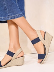 Lipsy Navy Standard Fit Elastic Low Wedge Espadrille Sandals - Image 4 of 5