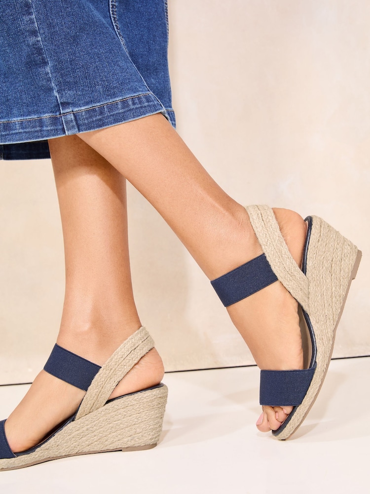 Lipsy Navy Standard Fit Elastic Low Wedge Espadrille Sandals - Image 4 of 5