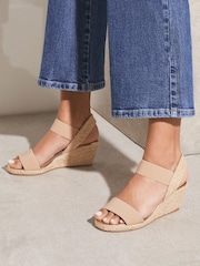 Lipsy Nude Wide Fit Elastic Low Wedge Espadrille Sandals - Image 1 of 5
