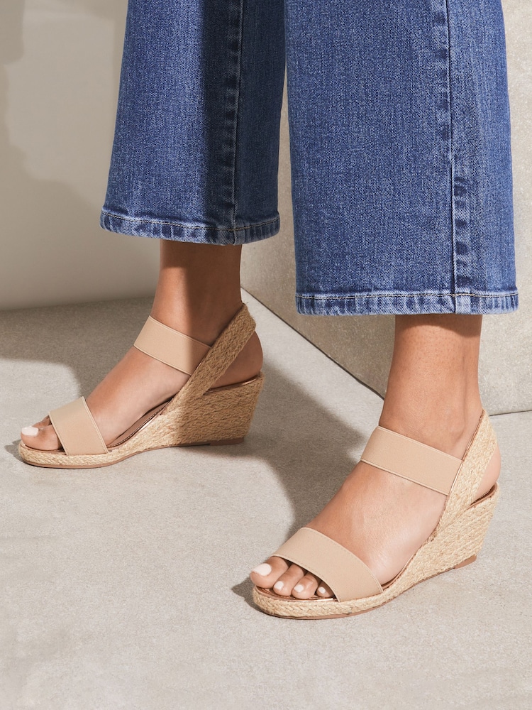 Lipsy Nude Wide Fit Elastic Low Wedge Espadrille Sandals - Image 1 of 5