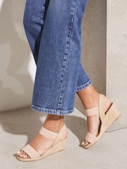 Lipsy Nude Wide Fit Elastic Low Wedge Espadrille Sandals - Image 3 of 5
