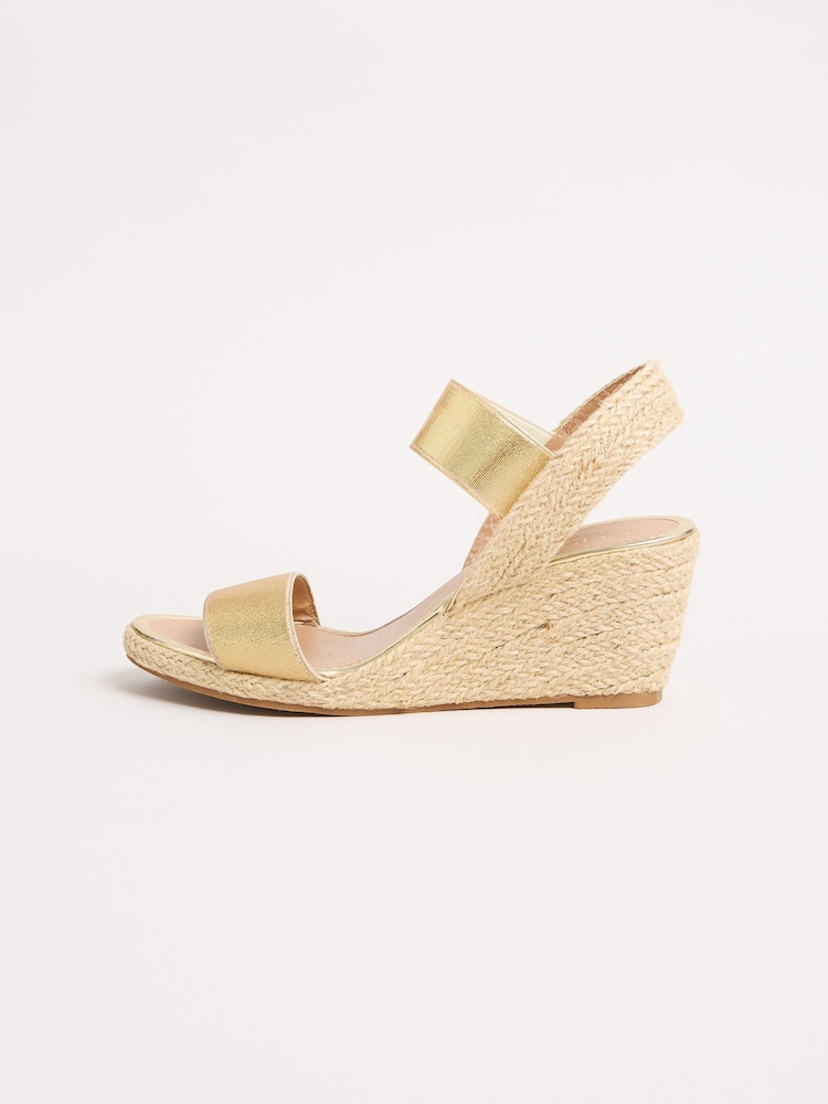 Lipsy Gold Wide Fit Elastic Low Wedge Espadrille Sandals - Image 5 of 5