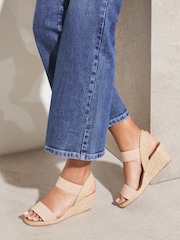 Lipsy Nude Extra Wide Fit Elastic Low Wedge Espadrille Sandals - Image 1 of 4