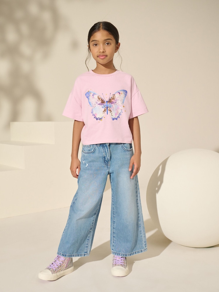 Purple/Aqua Sequin Butterfly Ruche Hem Side T-Shirts 3 Pack (3-16yrs) - Image 2 of 7