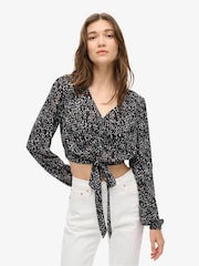 Superdry Black Vintage Tie Front Top - Image 1 of 3