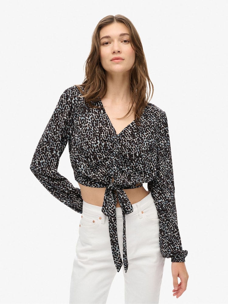Superdry Black Vintage Tie Front Top - Image 1 of 3
