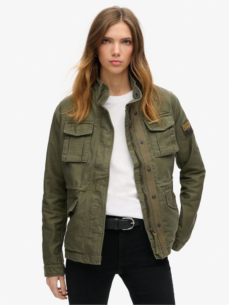 Superdry Green 100% Cotton Embellished Classic M65 Jacket - Image 1 of 4