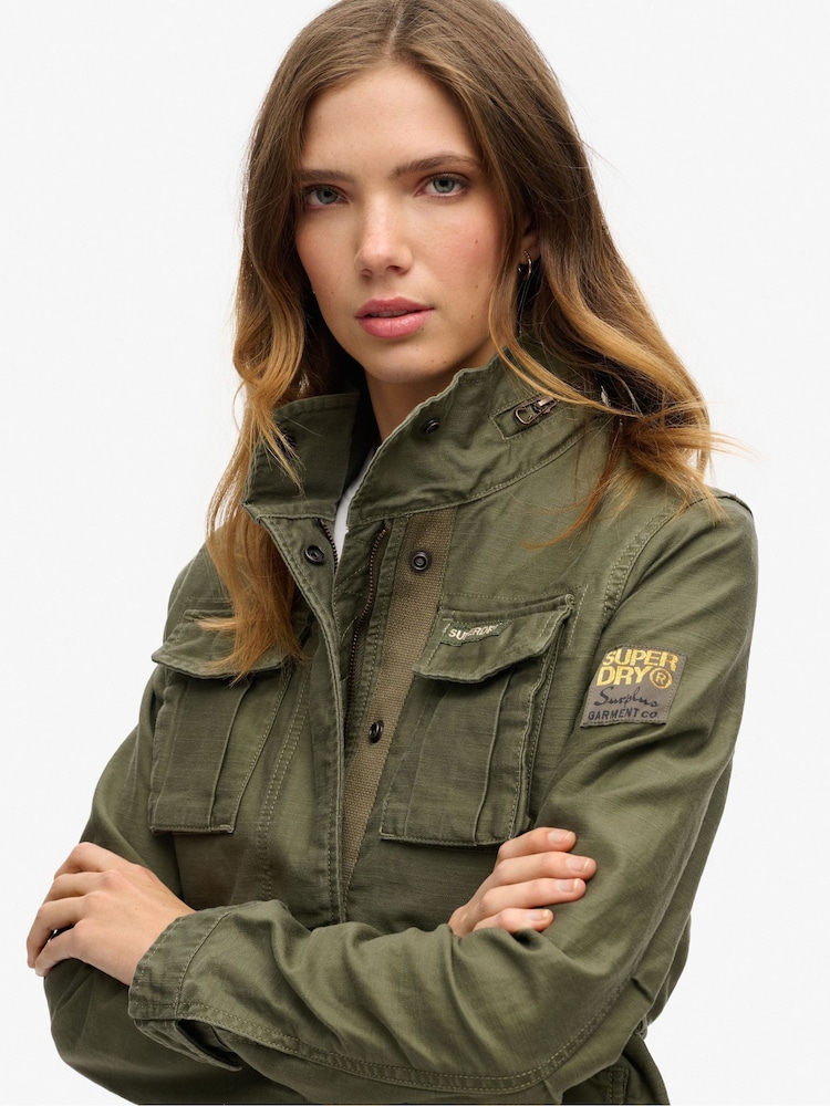 Superdry Green 100% Cotton Embellished Classic M65 Jacket - Image 4 of 4