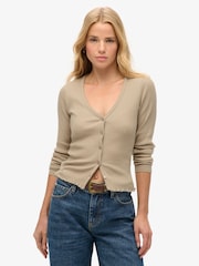 Superdry Brown Essential Button Through Long Sleeve100% Cotton Cardigan - Image 1 of 3