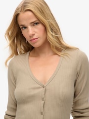 Superdry Brown Essential Button Through Long Sleeve100% Cotton Cardigan - Image 3 of 3