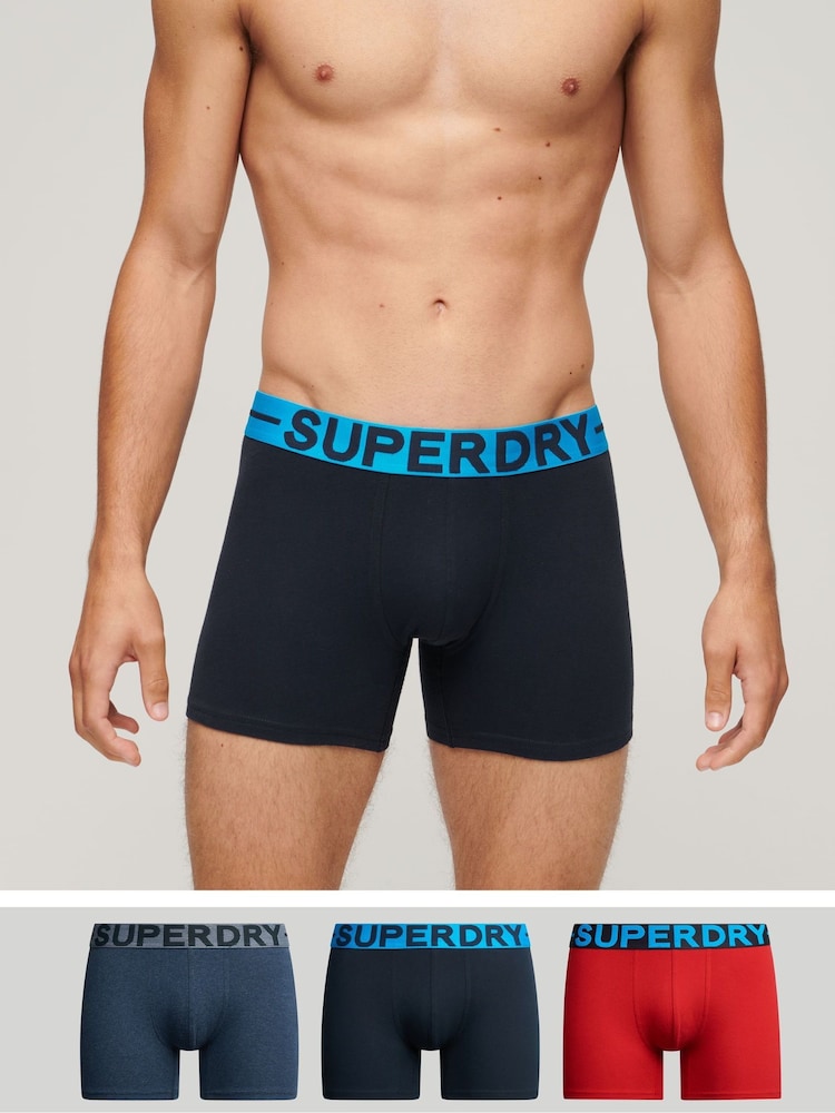 Superdry Blue Organic Cotton Boxers 3 Pack - Image 1 of 5