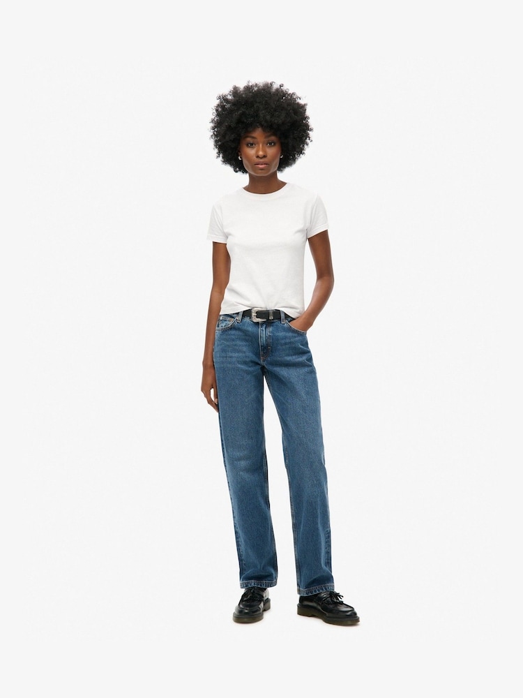 Superdry Blue Chrome Mid Rise Straight Leg 100% Cotton Jeans - Image 1 of 5
