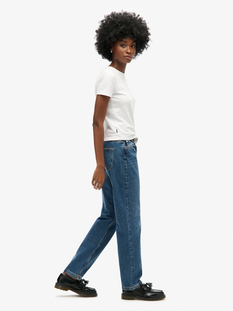 Superdry Blue Chrome Mid Rise Straight Leg 100% Cotton Jeans - Image 2 of 5