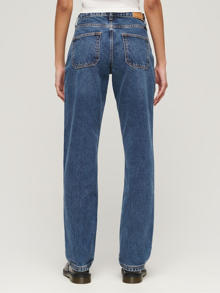 Superdry Blue Chrome Mid Rise Straight Leg 100% Cotton Jeans - Image 3 of 5
